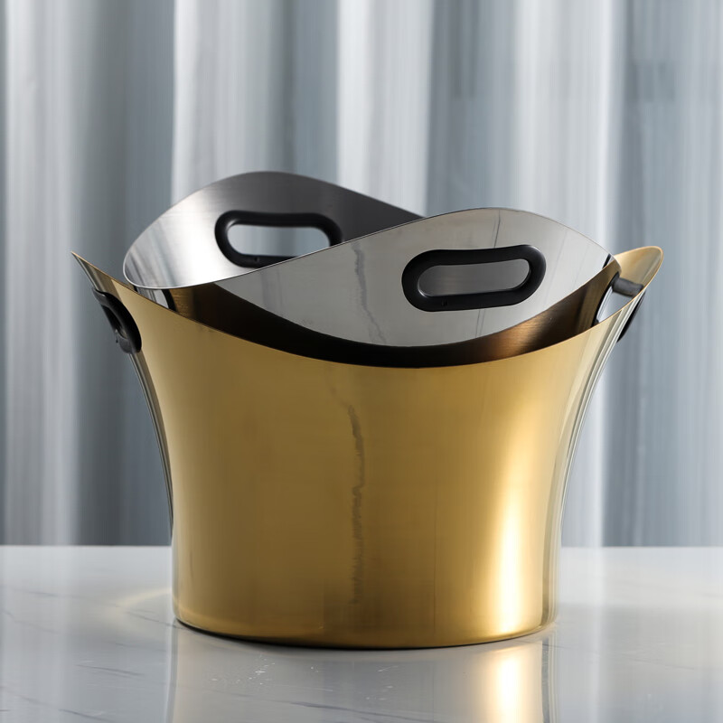 Huili De luxury champagne bucket thickened stainless steel ice bucket bar ktv metal ice wine bucket outdoor party ice bucket silver ingot style