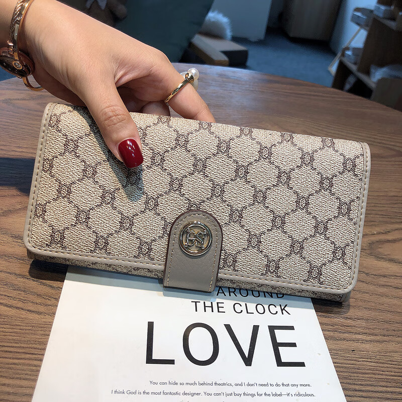 Kuqi Kangaroo long clip mobile phone wallet all-in-one bag women's genuine leather 2025 new wallet women's large capacity high-end exquisite card apricot 10 card slot gift box