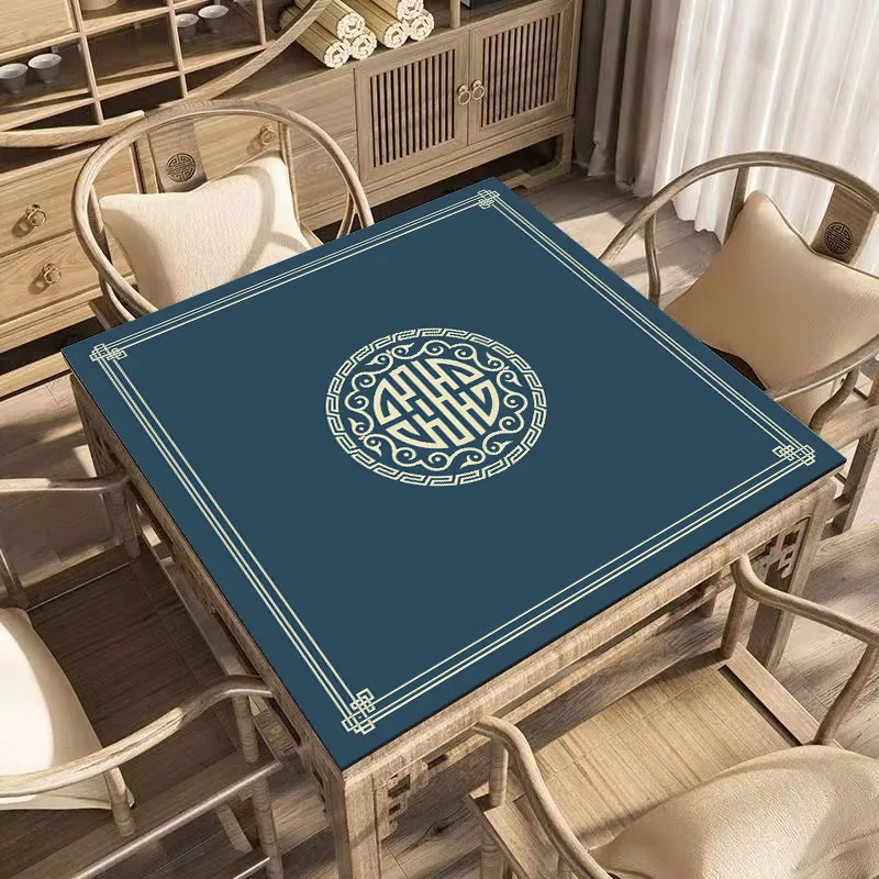 Zhizhu mahjong table tablecloth mat thickened silent hand rub card table mat square square tablecloth poker special mat Bafanglaicai-blue 90*90cm