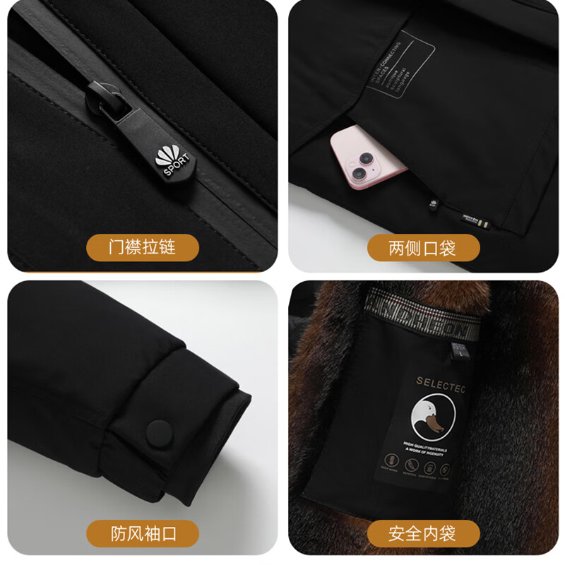 Pierre Cardin high-end three-in-one down jacket men's winter removable hood dad jacket plus velvet thickening cold-proof clothes for middle-aged and elderly people 182 navy blue (removable velvet liner) 2XL recommended around 130-145 catties