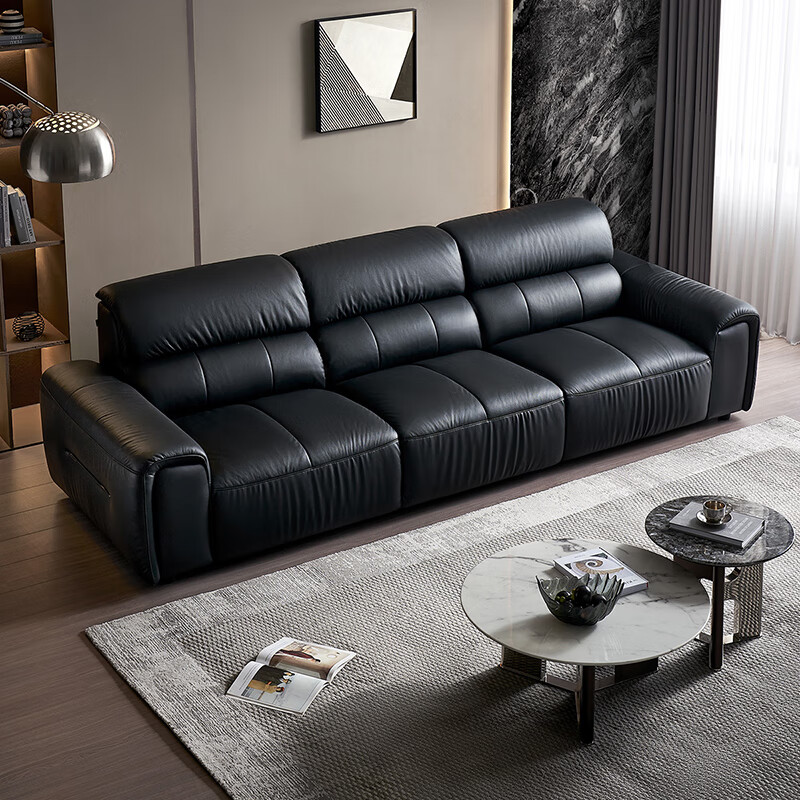 Quanyou Home Modern Simple Leather Sofa Living Room Cream Style Cowhide Straight Sofa Home One-Word Sofa