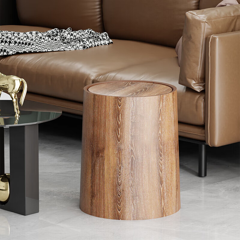 SaAijie Retro Imitation Wood Grain Trash Can 2024 New Household Flip Cover Large Capacity Living Room Office Commercial Chinese Paper Basket Large - Upgraded Flip Cover