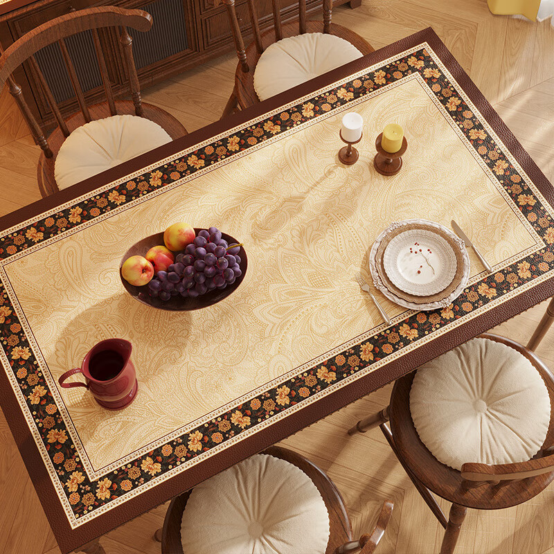 Sailotou retro leather table mat, light luxury dining table mat, waterproof, oil-proof, anti-scalding, no-wash table mat, American coffee table mat, Palestine, waterproof, oil-proof, anti-scalding, 60*100cm