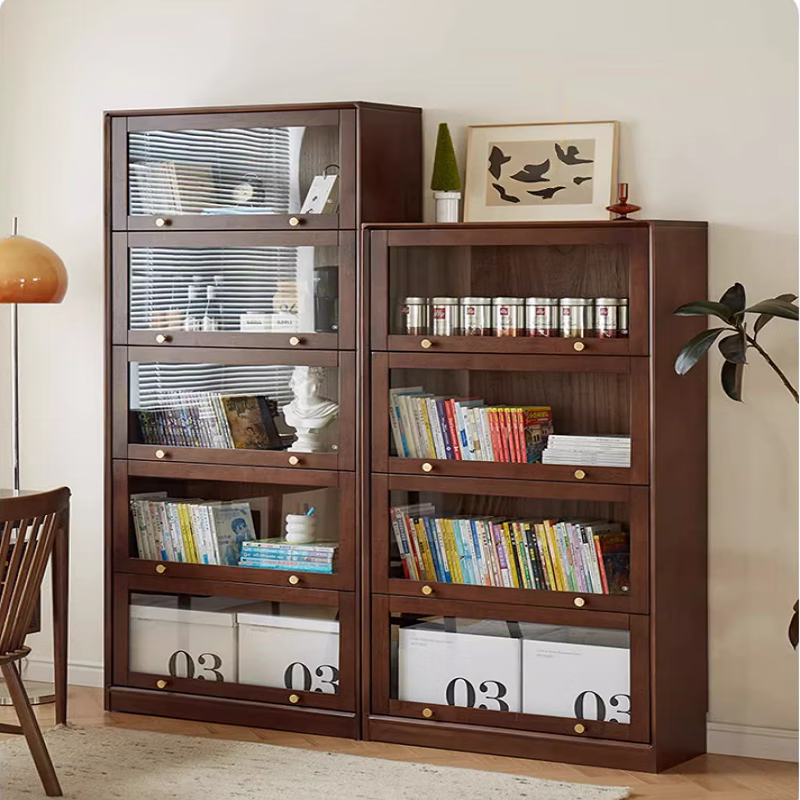 Xiangmuyu solid wood bookshelf with glass door bookcase storage cabinet floor-standing combination cabinet home storage cabinet
