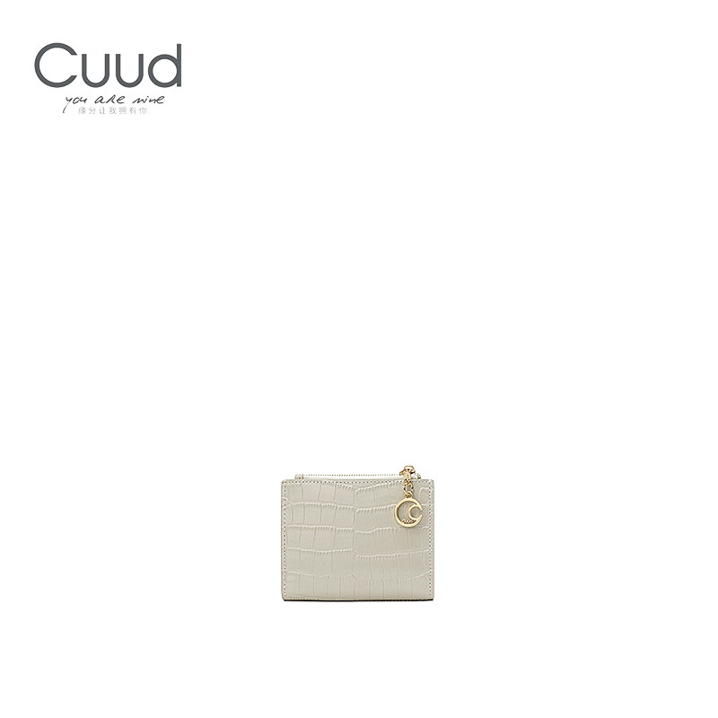 Cuud leather wallet women's new retro crocodile pattern card holder short women's coin purse New Year's Valentine's Day gift elegant white