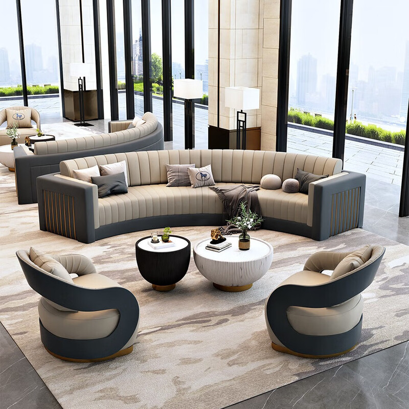 Zhihang Nordic Hotel Lobby Curved Sofa Sales Office Reception Hall Club Exhibition Hall Business Negotiation Table and Chair Combination 1+1+6+ Coffee Table Color Remarks