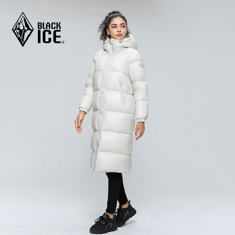 Black Ice Clearance Autumn and Winter Women's Knee-length Duck Down Hooded Lightweight Warm Windproof Down Jacket FAF8961 Off-White M