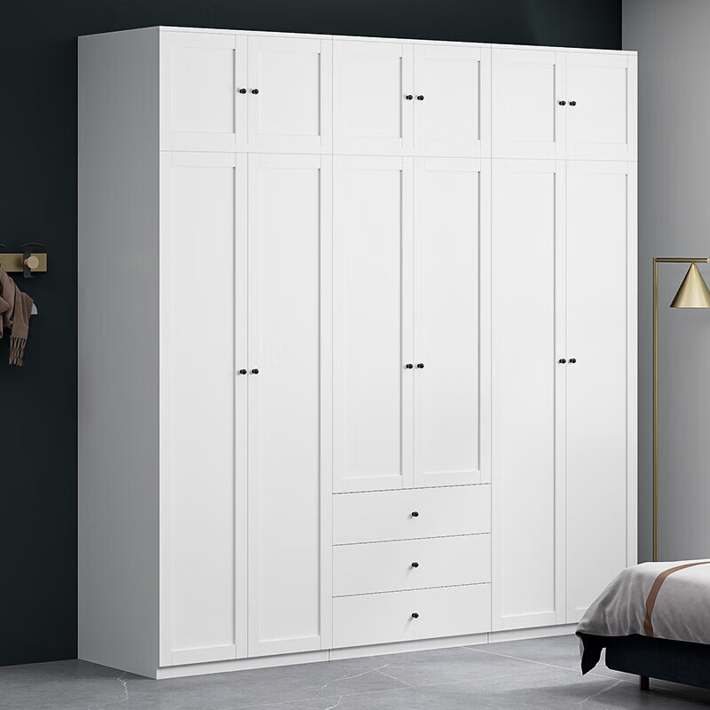Ansuner60cm deep home wardrobe Nordic simple steel combination bedroom small apartment large wardrobe with drawer storage height 200*width 100*depth 60 three drawer combination