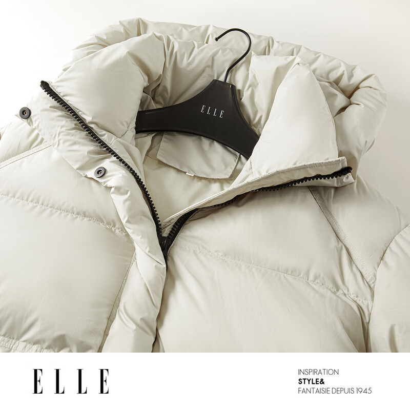 ELLE90 white duck down mid-length loose hooded down jacket for women 2023 winter new style niche straight jacket off-white S loose, recommended 100-115 catties