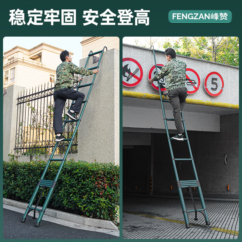 Fengzan telescopic ladder lifting engineering ladder portable household straight ladder folding single-sided ladder bamboo ladder thickened extra hard steel thickened extra hard steel dark green straight ladder 2.3 meters