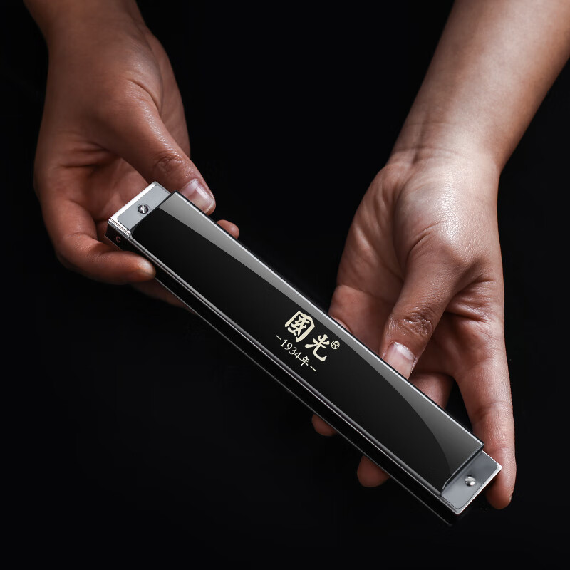 Guoguang harmonica professional performance level accented German imported gongs polyphonic C key for beginners entry-level adult self-study 24 holes C key accented silver + full set of gifts