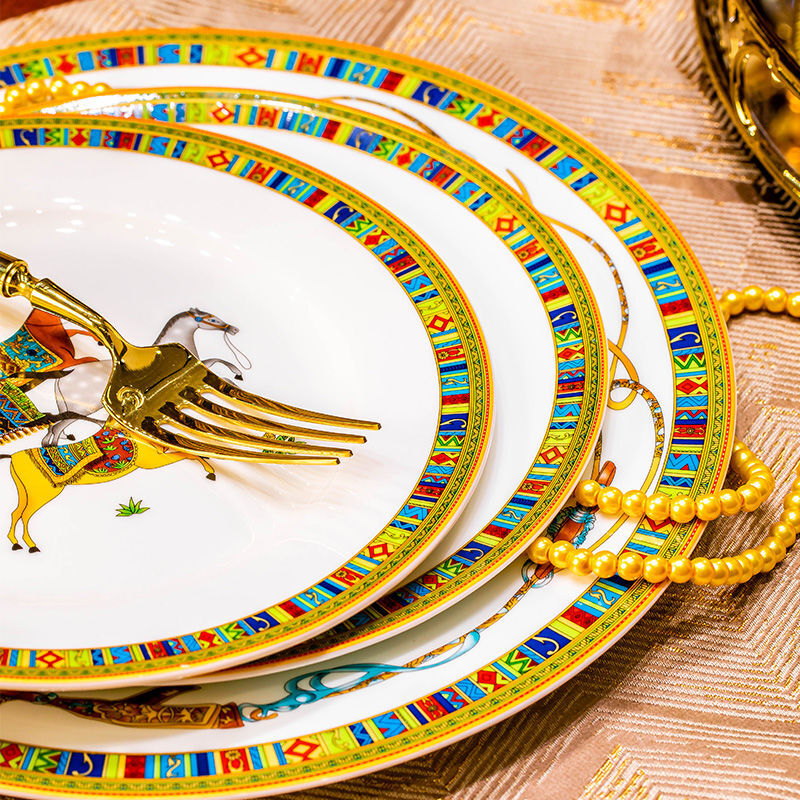 Da Mo Huang Jingdezhen tableware and dishes set household European light luxury ceramic dishes and chopsticks gift box Hermès - 56-piece set