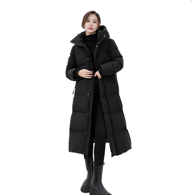 CLARKE QUEEN 95% white goose down down jacket for women long over the knee 2025 new loose thickened jacket trendy black XS (160) (80-115 catties card size shot small)