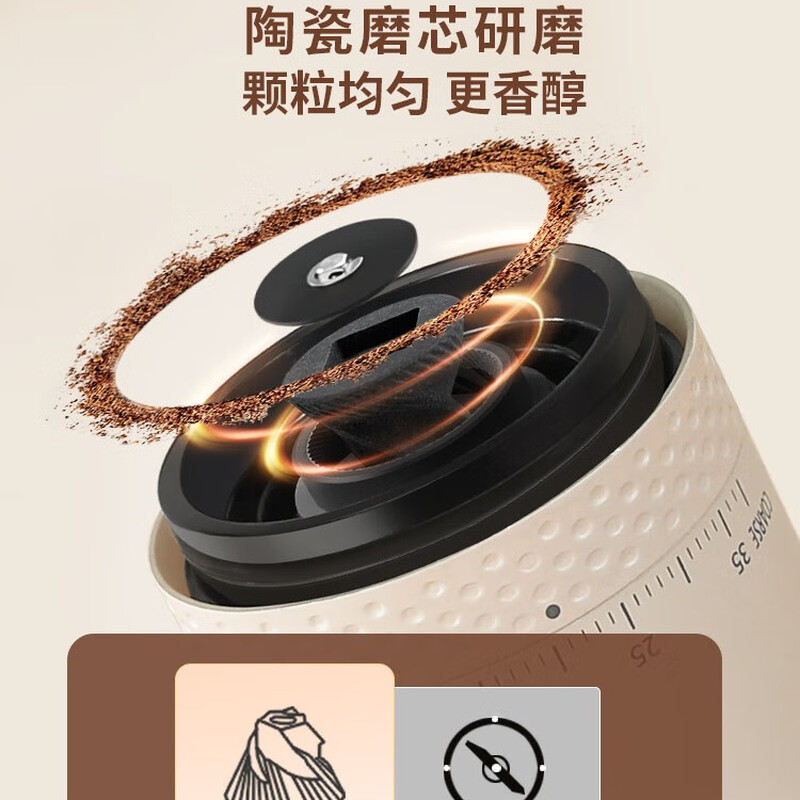 MONDINO electric bean grinder coffee bean grinder coffee grinder household hand grinder coffee machine grinder touch screen - milk tea color 38-speed external adjustment