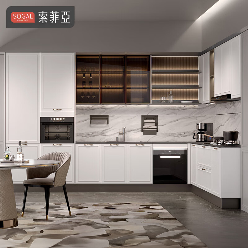 Sofia cabinet package European style integrated kitchen cabinets Wall cabinets Floor cabinets Cupboards Stove integrated cabinets Quartz stone countertops 7 meters cabinets (including smoke stove)