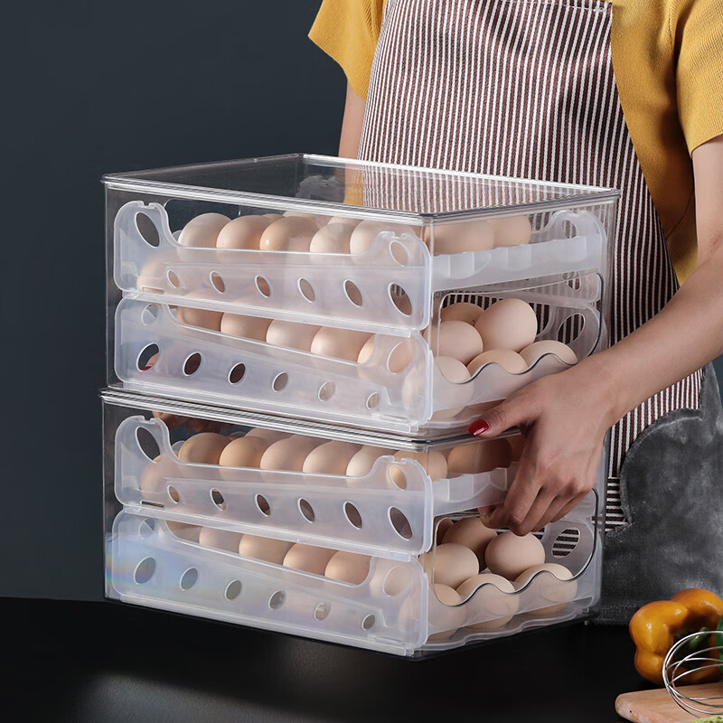 Huili's refrigerator egg storage box kitchen refrigerator home shock-proof and anti-fall fresh-keeping storage box plastic slide-type egg box transparent double layer one pack (can hold about 35 pieces