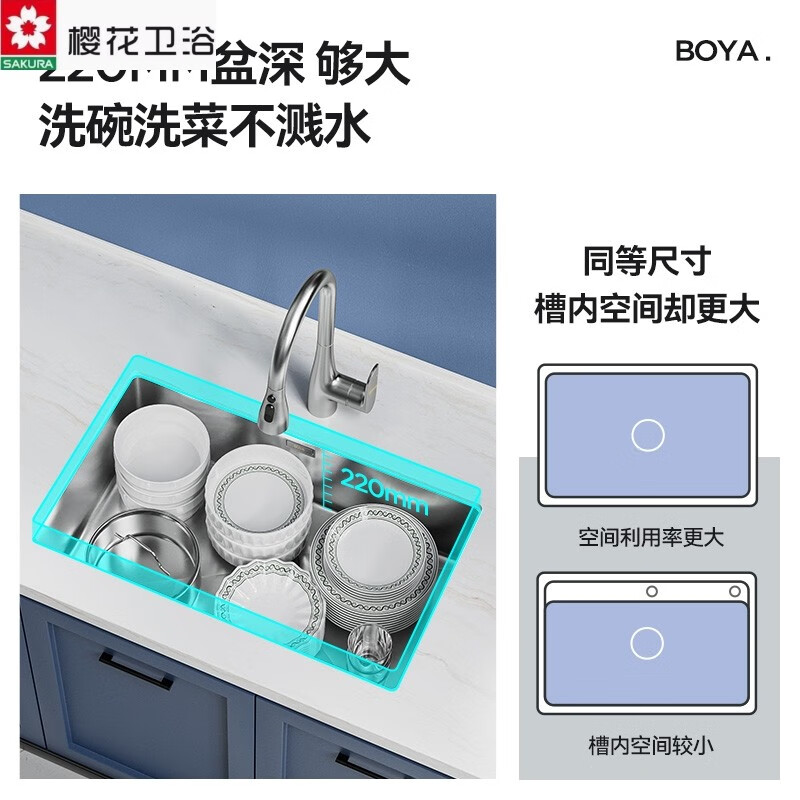 Sakura Kitchen Wash Basin Handmade 304 Stainless Steel Sink Large Single Slot Under Counter Basin Household Vegetable Wash Basin A Standard 380*300 with upgraded anti-odor drain cover