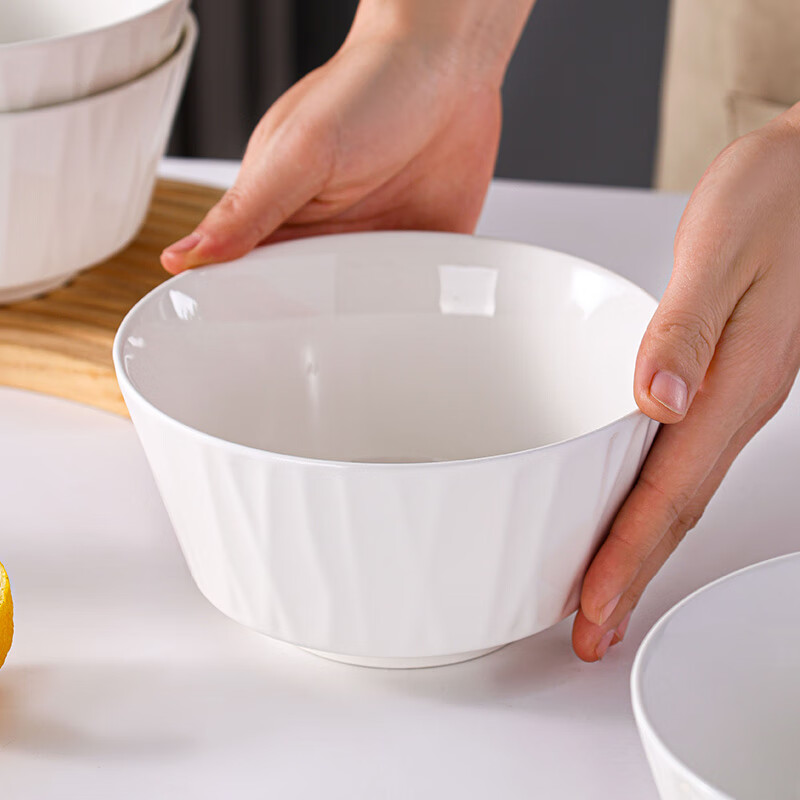 Jie Yajie Ceramic Noodle Bowl Household Large White Porcelain Bowl Underglaze Color 6-inch Large Bowl Rice Bowl 4 Pack White Glaze