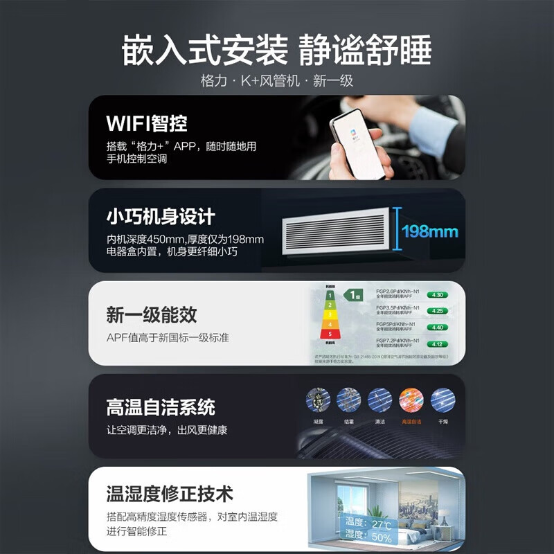 Gree central air conditioner 1.5 HP 2 HP 3 HP 3.5 HP K+ series duct machine full DC variable frequency cooling and heating new level energy efficiency home living room second-hand cargo machine upgraded WIFI intelligent control small 4 HP 35-55 without water pump