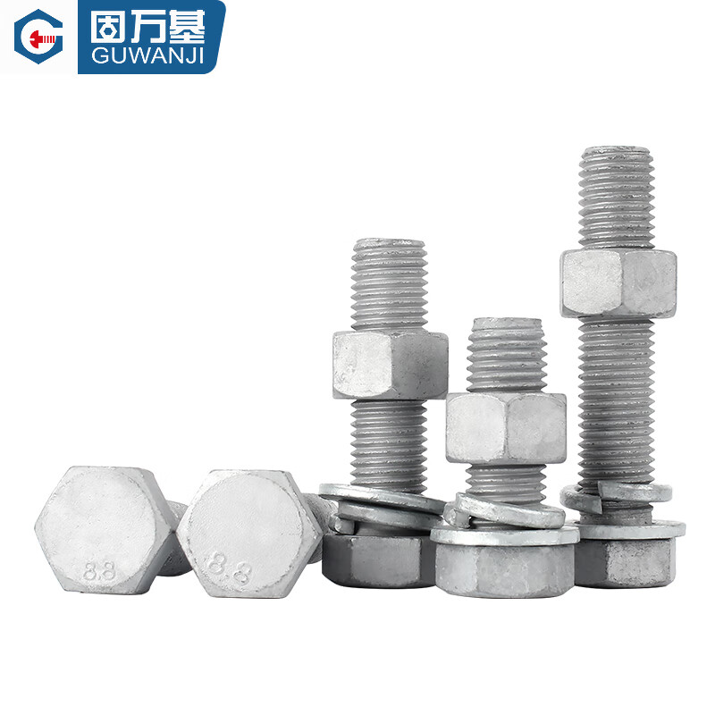Guwanji Grade 8.8 hot-dip galvanized external hexagon screws and nuts combination set high-strength iron tower hot-dip galvanized bolts national standard M10x50 5 sets