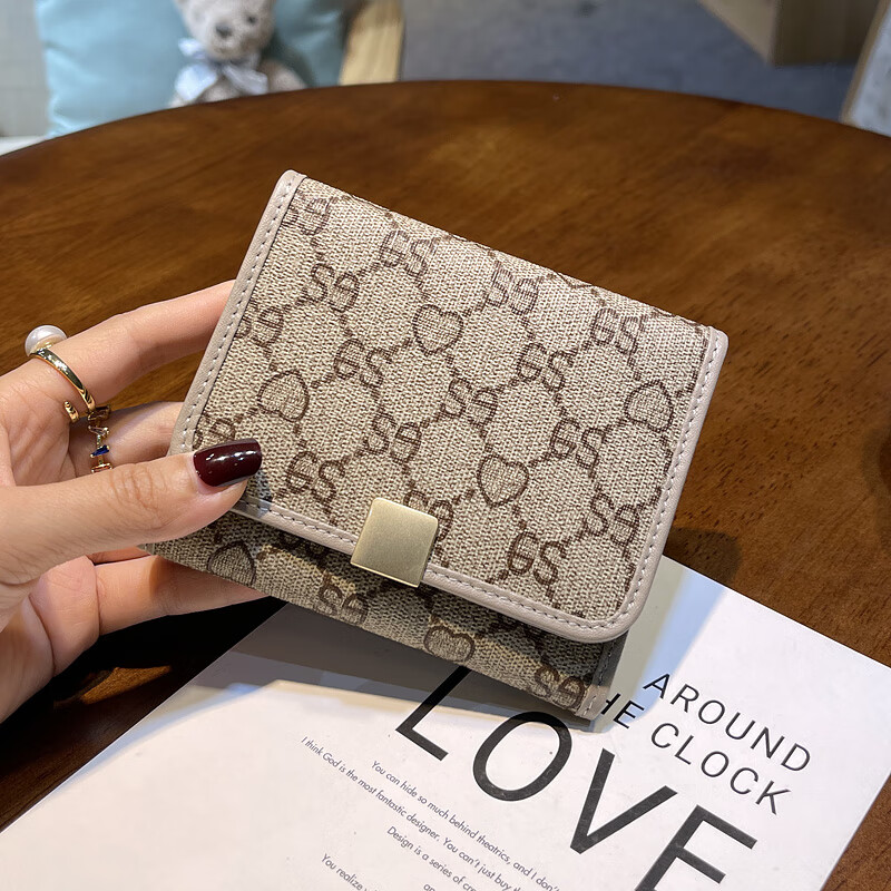 CALCULAT&KEENCK card holder women's wallet two-in-one 2025 Chinese Valentine's Day genuine leather high-end exquisite niche design short style high-end sense apricot 12 card slot gift box