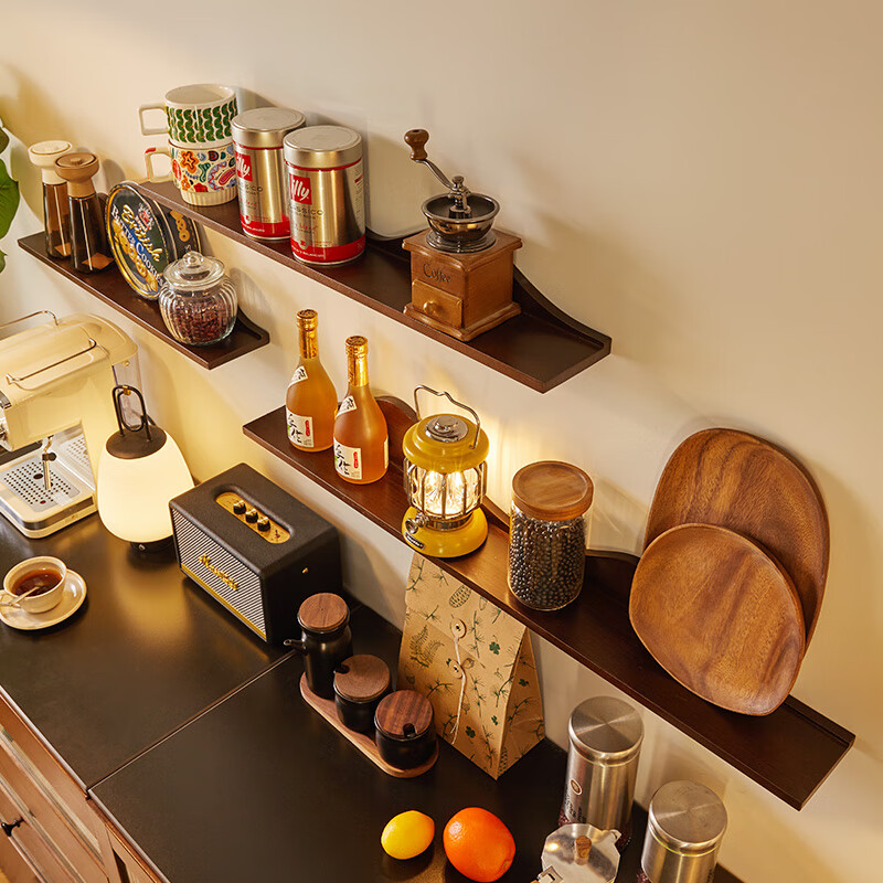 Jiayi solid wood wall storage rack partition wall bookshelf wall hanging display rack shelf 60cm walnut color single