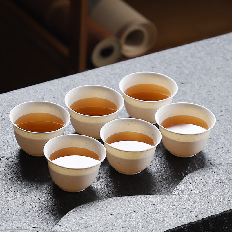 Ci small bowl disposable rice husk cup kung fu tea cup with storage cup holder 60ml high-end heat-resistant tea tasting tea reception cup rice fragrant cup 10 packs (500 pieces) with storage cup holder