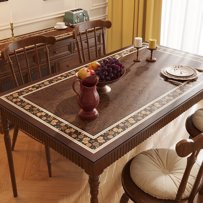 Sailotou retro leather table mat, light luxury dining table mat, waterproof, oil-proof, anti-scalding, no-wash table mat, American coffee table mat, Palestine, waterproof, oil-proof, anti-scalding, 60*100cm