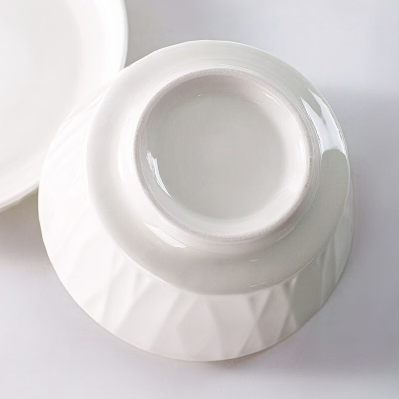 Jie Yajie Ceramic Noodle Bowl Household Large White Porcelain Bowl Underglaze Color 6-inch Large Bowl Rice Bowl 4 Pack White Glaze