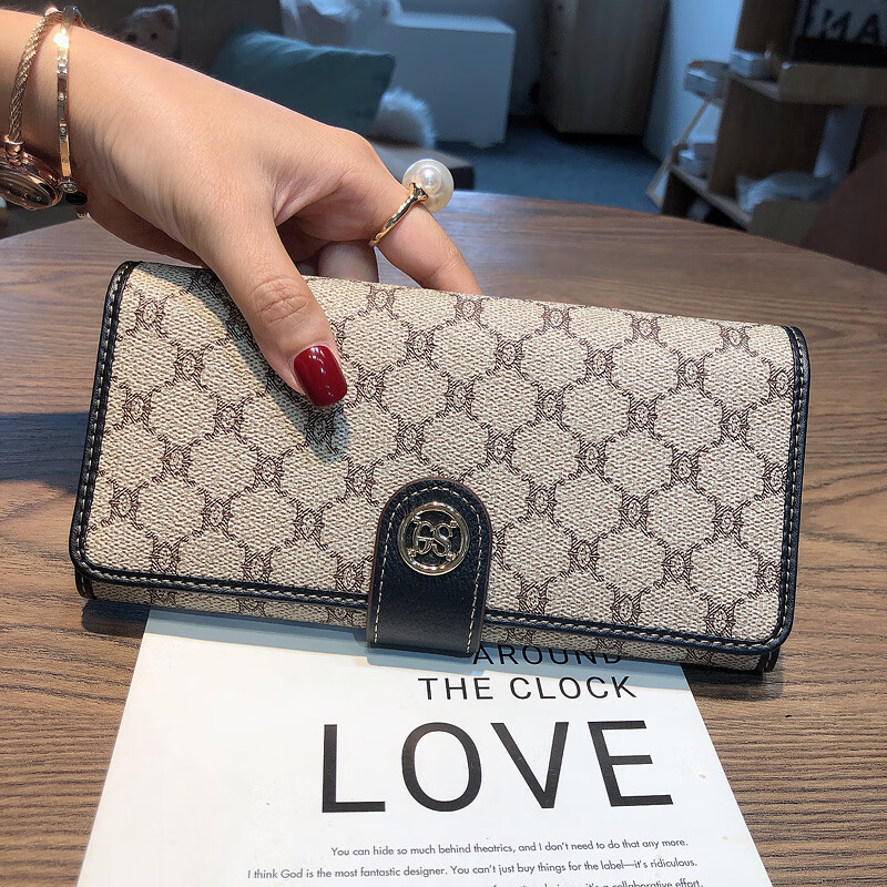 Kuqi Kangaroo long clip mobile phone wallet all-in-one bag women's genuine leather 2025 new wallet women's large capacity high-end exquisite card apricot 10 card slot gift box