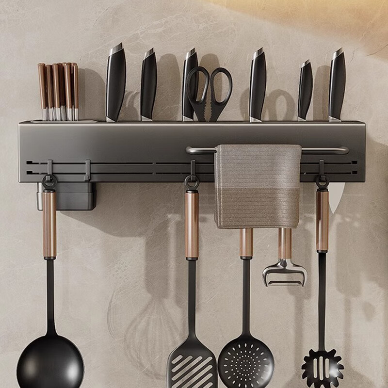 Hu Xiansen stainless steel kitchen rack multi-functional punch-free knife holder storage rack chopstick cage chopstick tube wall-mounted 40CM