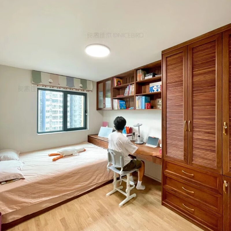 Liangqinjiamu solid wood tatami bed cabinet integrated whole house customized children's room tea room bedroom bed wardrobe desk cabinet combination furniture measurement design