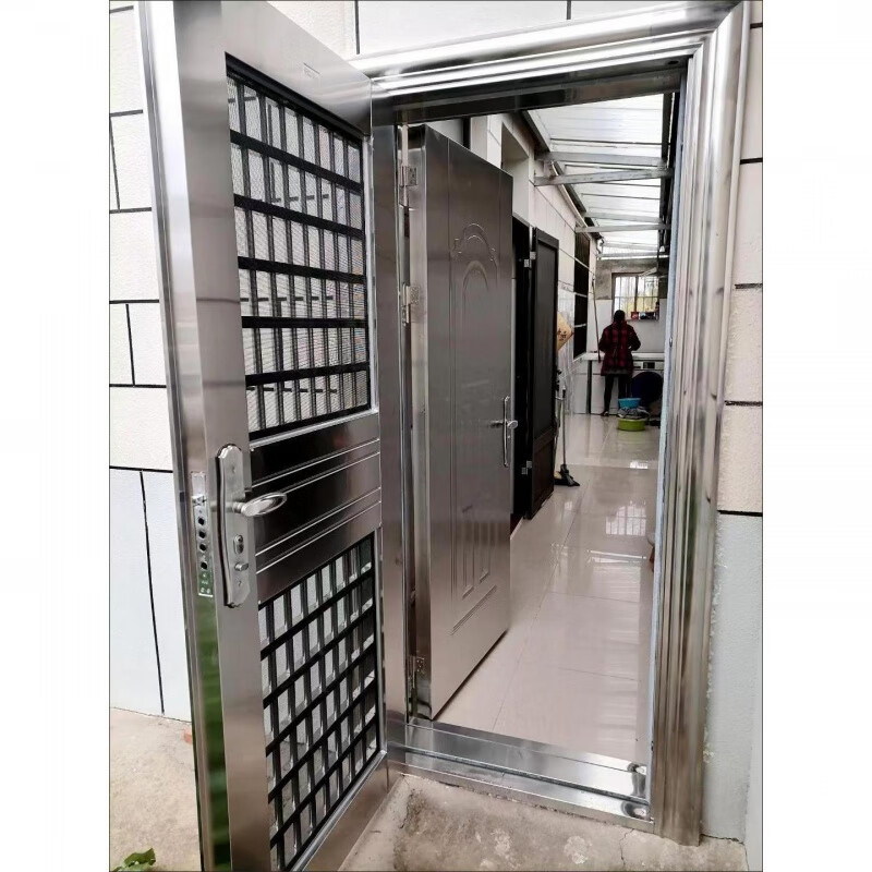 Qinkai customized high nickel 304 thickened stainless steel ventilated anti-mosquito breathable composite door double entry door stainless steel anti-theft door customized according to size ordinary thickened stainless steel