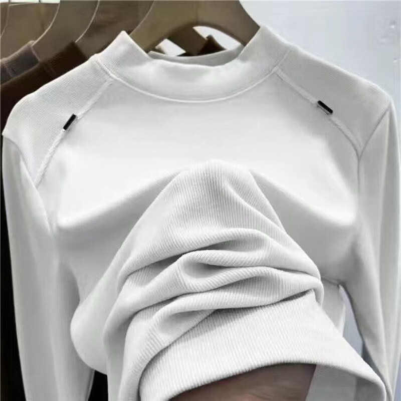 Luo Dada bottoming shirt for women in autumn and winter new casual round neck slimming long-sleeved T-shirt for women with warm tops brown XL recommended 110-120 pounds