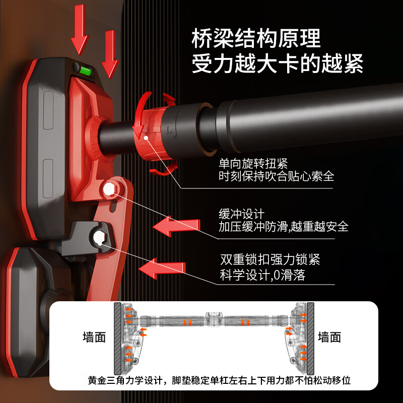 Schneider horizontal bar indoor pull-up device household horizontal bar pull-up rack floor fitness equipment upgraded anti-slip 122-155cm + hanging ring