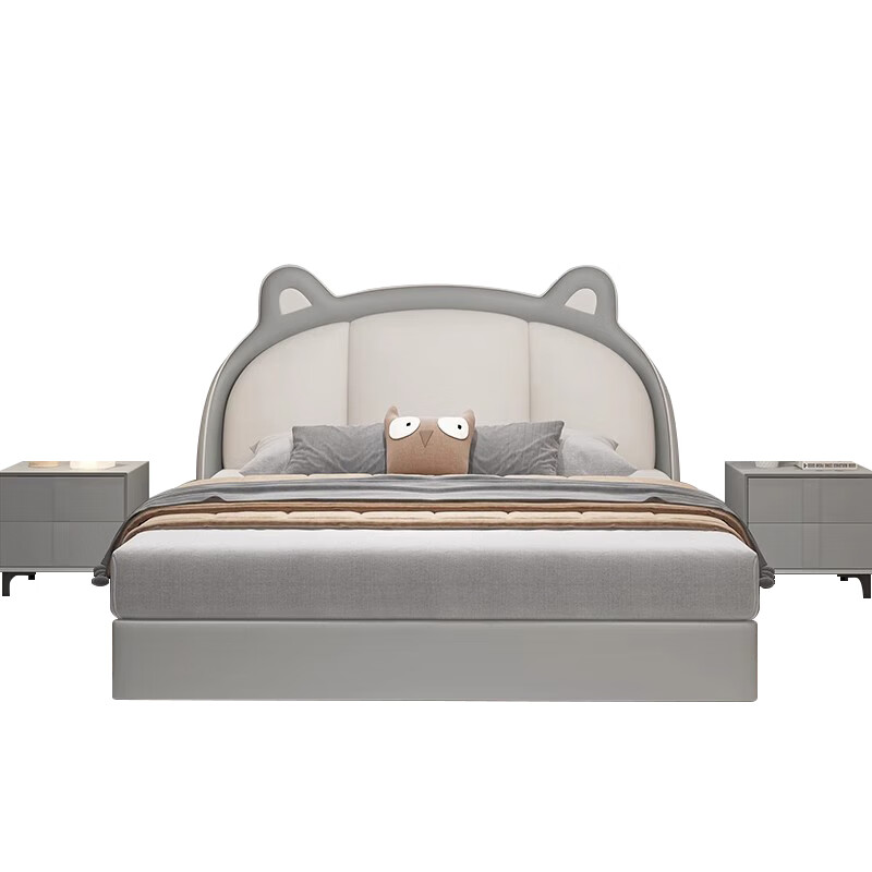 Modern simple children's bed, cream style French leather bed, new style with drawer storage bed, single bed for small apartment bedroom, bed + 918# coconut palm mattress + cabinet 1 + free installation 1.5*2.0 meter frame structure