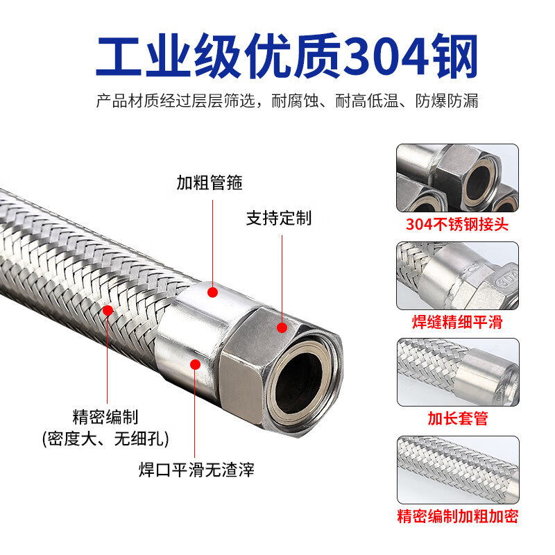 304 stainless steel corrugated pipe steam pipe 4 minutes 6 minutes 1 inch high temperature resistant high pressure explosion-proof metal industrial hose braided network pipe 6 minutes DN20 *1.5 meters