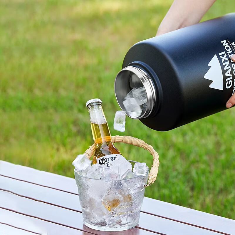 Jiianxi Ice Bucket Insulated Bucket Ice Cube Bucket Stainless Steel Outdoor Internet Celebrity High-Quality Insulated Cold Cup Large Capacity Ice Storage Bucket Black 1.9L One Cover Dual-Purpose-Single Bucket