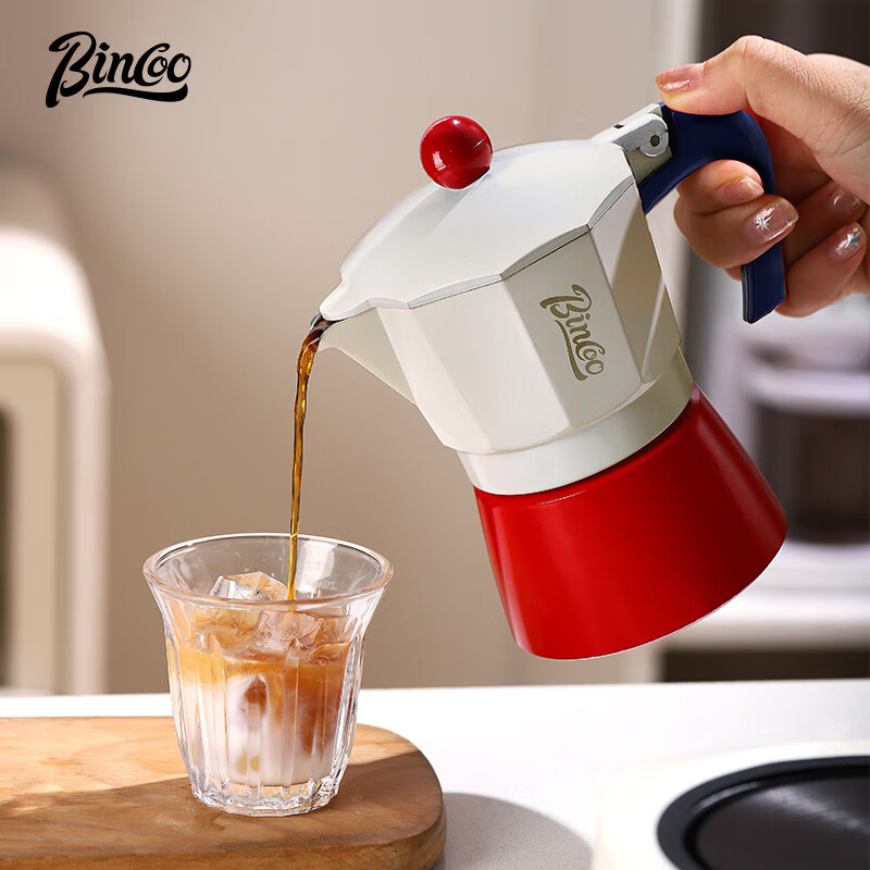 Bincoo Coffee Moka Pot Home Italian Coffee Pot Concentrated Extraction Small Electric Stove Hand Brewed Coffee Pot Set Three Cups Red and White Moka Pot + 100 Filter Papers