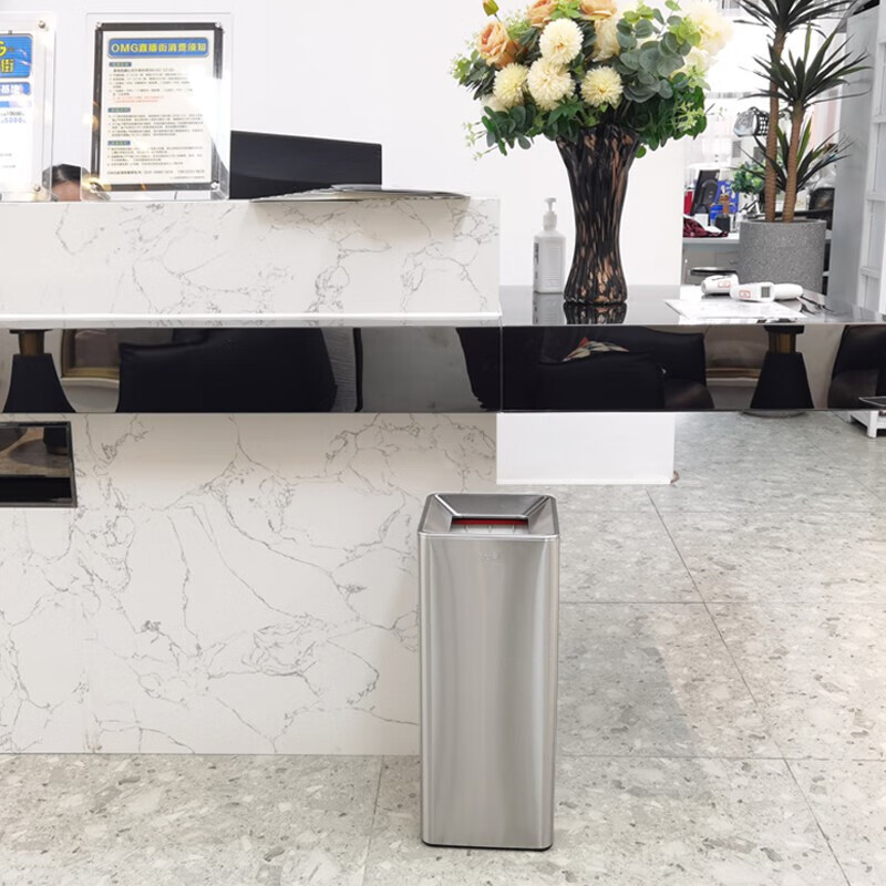 Stainless steel trash can narrow high-end living room kitchen large capacity white business extremely simple modern lidless commercial sand steel