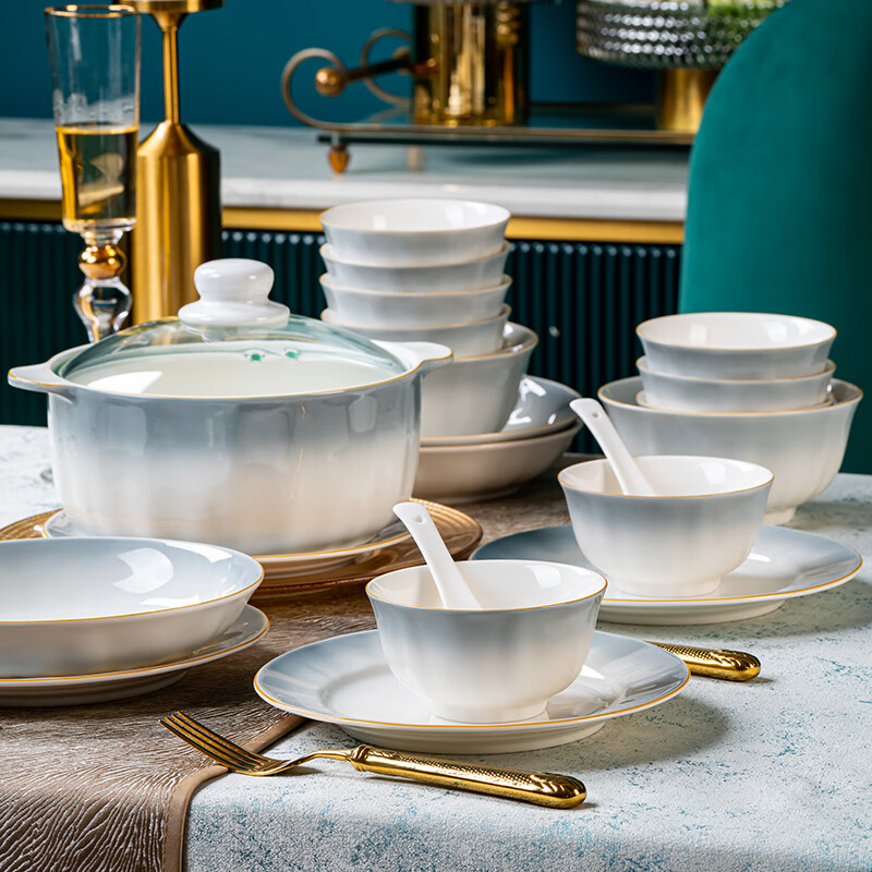 Yunzhihe underglaze colored bowls and plates set tableware complete set Jingdezhen ceramic bowl new wedding housewarming gift