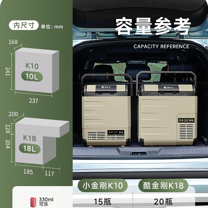 Kujiesi Little King Kong K10 Car Refrigerator Lithium Battery Life 10L Compressor Freezer Portable Tesla NIO Ideal K10 Car and Home Dual Purpose Quicksand Gold Standard Lithium Battery 10L