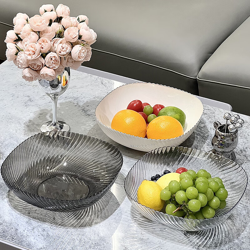 Baiji fruit plate snack plate living room household dry fruit plate tray candy nut plate transparent gray transparent mixed color two-piece set
