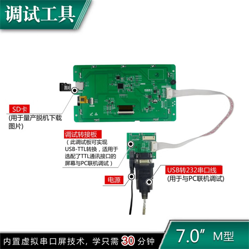 Kaiyuanda 8P interface simple version 232/TTL M series serial port screen communication display LCD screen 1024*600 no touch