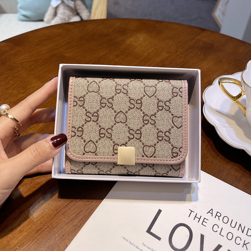 CALCULAT&KEENCK card holder women's wallet two-in-one 2025 Chinese Valentine's Day genuine leather high-end exquisite niche design short style high-end sense apricot 12 card slot gift box