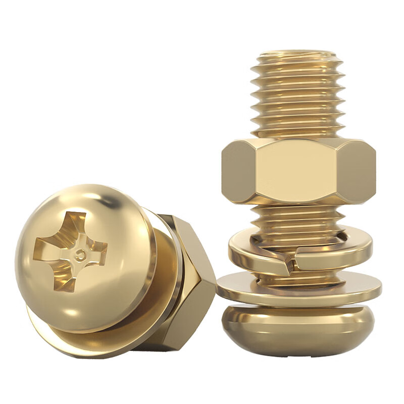 Tianzhuo Hardware National Standard Pure Brass Full Copper Round Head Cross Screw Flat Spring Washer Nut Combination Set Pan Head Machine Screw M5*30 (2 Sets)