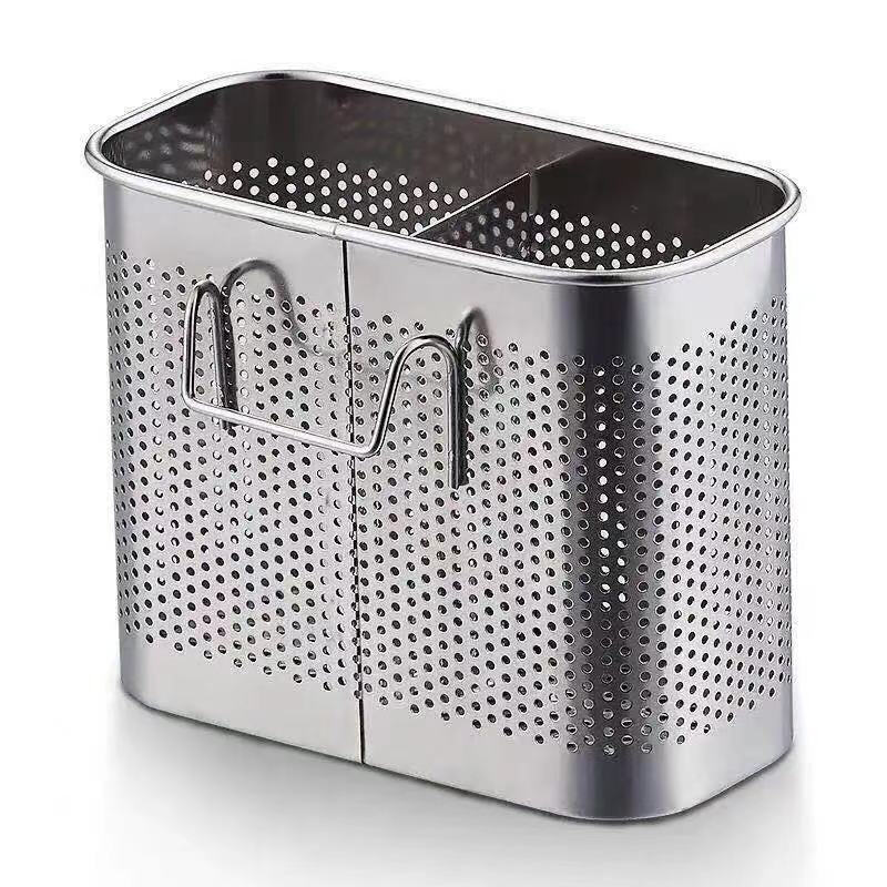 Enshousu 304 stainless steel chopstick barrel wall-mounted new chopstick storage wall-mounted chopstick cage chopstick cage drain chopstick basket /#* new double grid chopstick basket #/