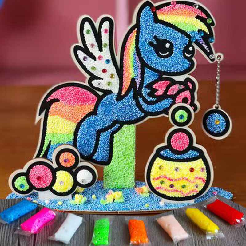 Snowflake mud clay painting DIY handmade Princess Elsa 3D three-dimensional wooden board painting pearl painting children's d production kindergarten No. 15 drawing board + 8 colors snowflake mud