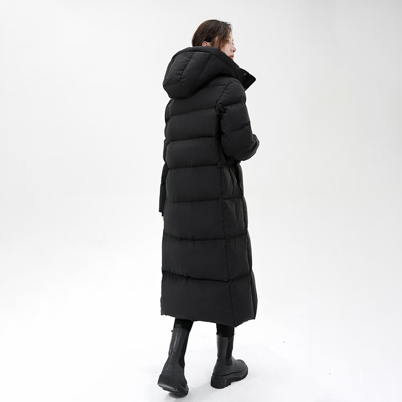 CLARKE QUEEN 95% white goose down down jacket for women long over the knee 2025 new loose thickened jacket trendy black XS (160) (80-115 catties card size shot small)