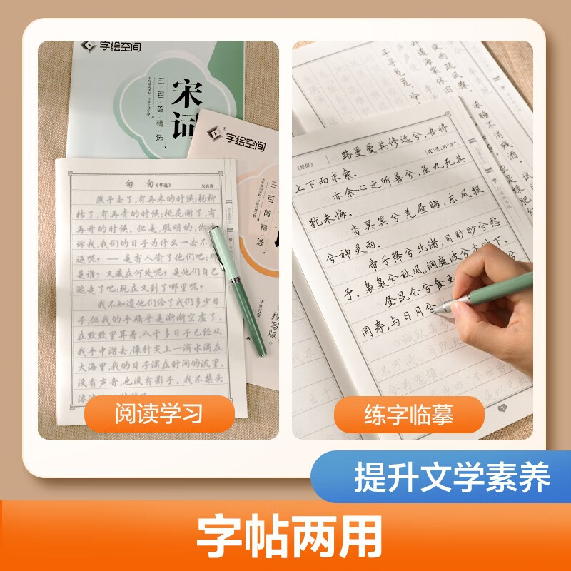 Ten Thousand Volumes of China, Three Hundred Selected Tang Poems, Calligraphy Copybook, Wu Yusheng's Calligraphy Description Copybook, Adult Fountain Pen Writing Practice Copybook, Student's Hard Pen Inscription Red Copybook